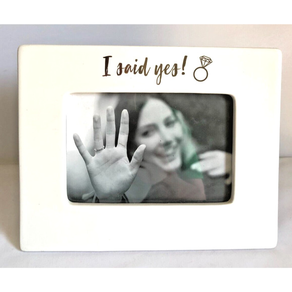 Engagement Ceramic I Said Yes Photo Frame 4" X 6" White Gold Walgreen Bride - Picture 1 of 3